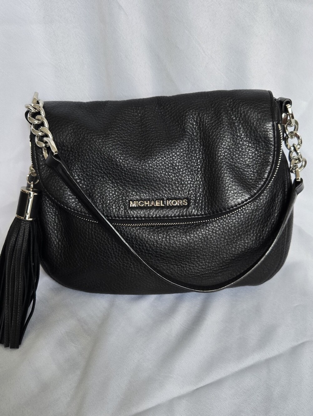 Michael Kors Bedford Black Pebbled Leather Tassel Shoulderbag